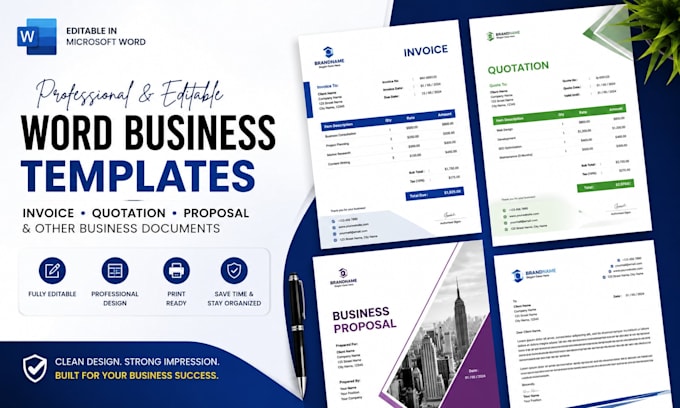 design editable word invoice, quotation, proposal and business document template