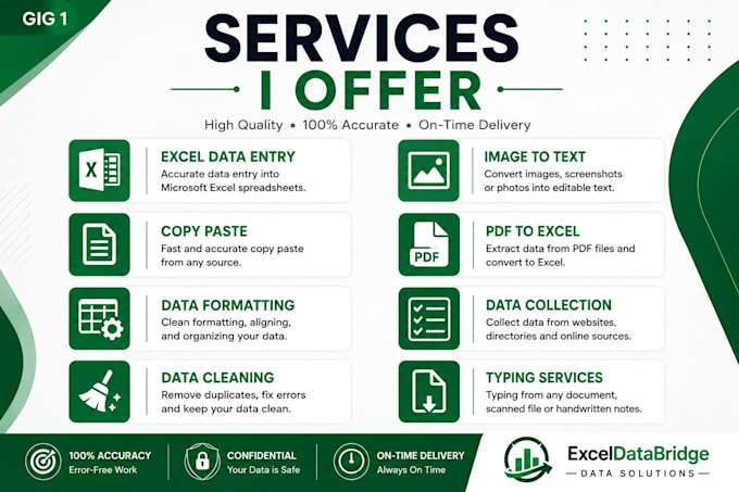 do accurate excel data entry, google sheets and PDF to excel