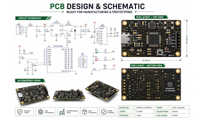 design pcb and circuit schematic ready for manufacturing and prototyping