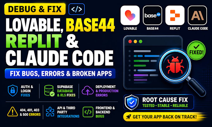 fix lovable base44 bugs replit claude code debug lovable base44 vibe code errors