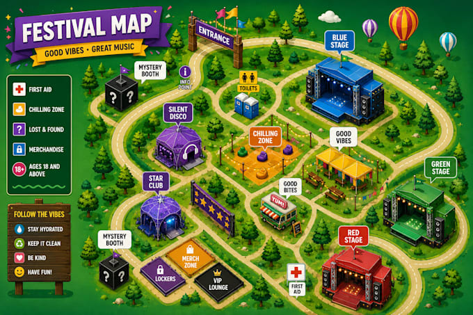 design 3d isometric map event map festival map illustrated map, fantasy map