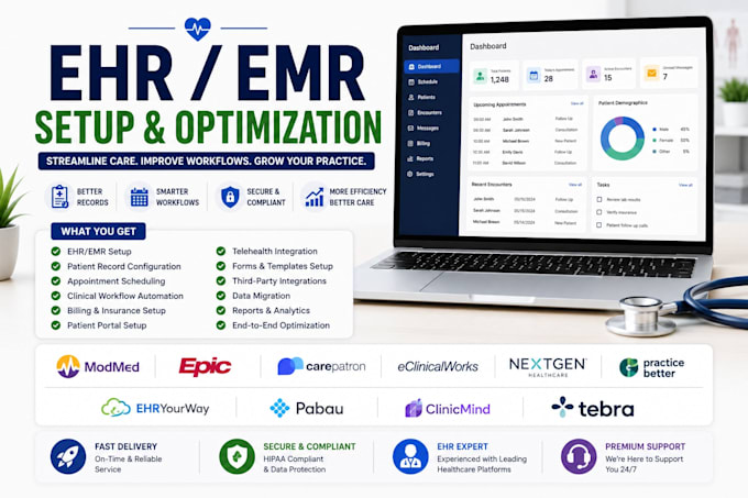 setup your ehr software modmed epic carepatron eclinicalworks nextgen practice