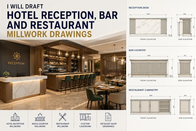 draft hotel reception, bar and restaurant millwork drawings