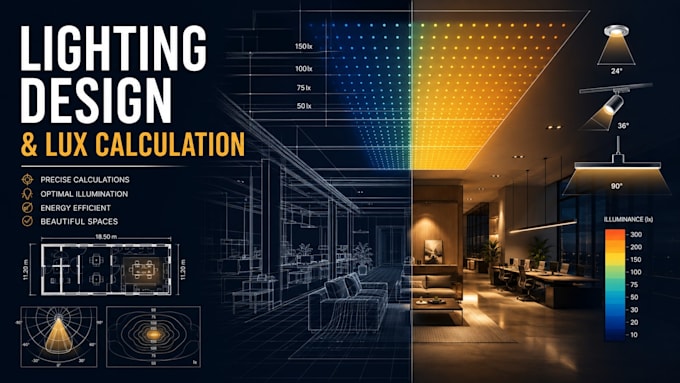 do lighting design, dialux evo, agi32, autocad lighting layout, lux calculation