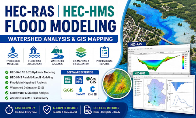 perform hec ras hec hms flood modeling gis and watershed analysis