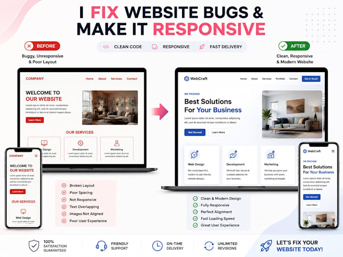 fix responsive website issues,bugs,and layout problems