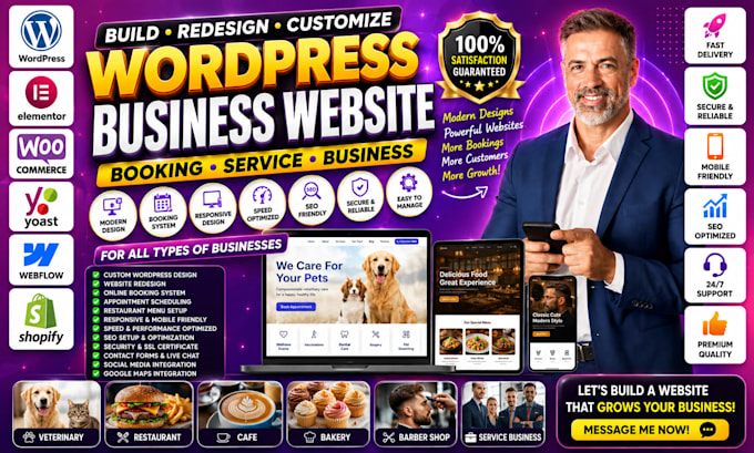 build redesign veterinary restaurant cafe bakery barber wordpress website design