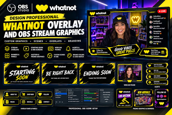 design professional whatnot overlay and obs stream graphics