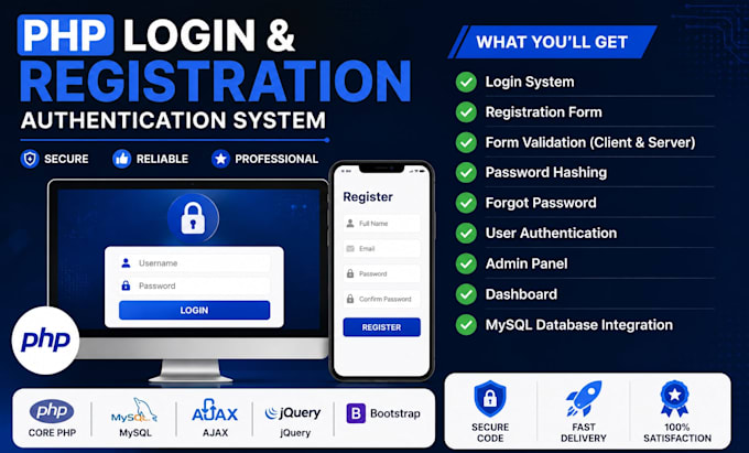 develop secure PHP login registration and authentication