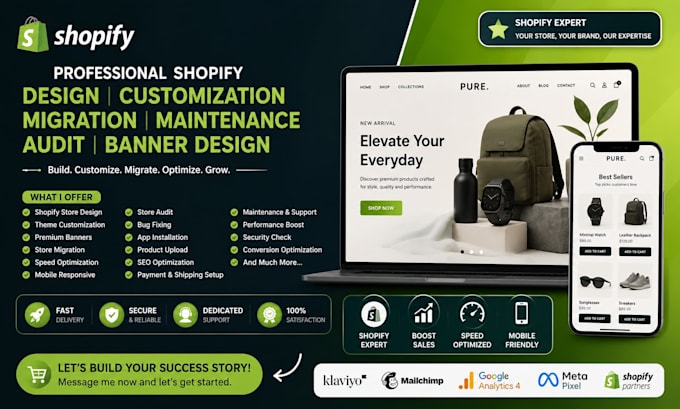 build shopify store design customization migration maintenance audit banner