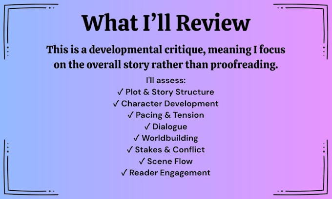 provide a developmental critique of your novel