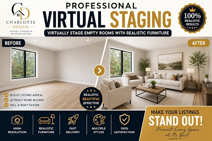 virtually stage empty rooms with realistic furniture