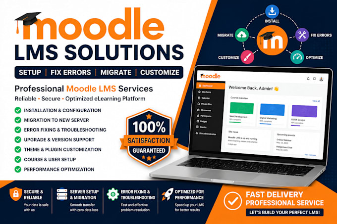 setup moodle lms, fix errors, migrate server and customize elearning platform