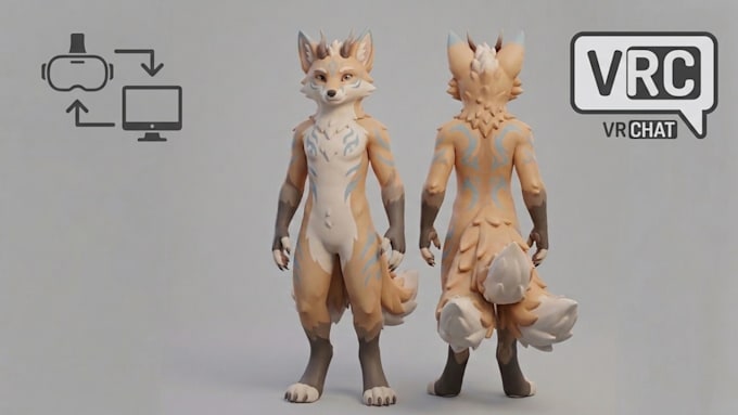 do custom furry vrchat avatar fursona vr character vtuber avatar with expression