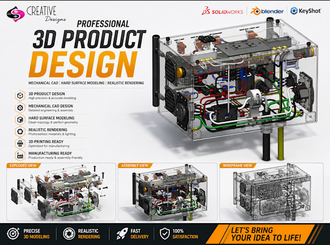 3d product design mechanical cad design hard surface model blender 3d rendering