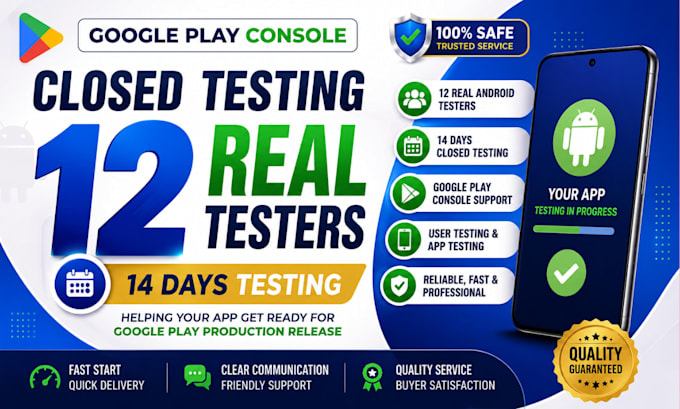 google play console 12 testers for 14 days closed testing