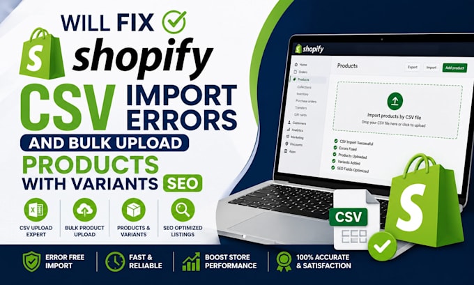 fix shopify csv import errors bulks upload product seo optimization variants