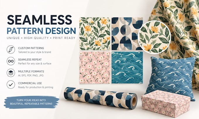 design seamless patterns, surface patterns, and textile prints