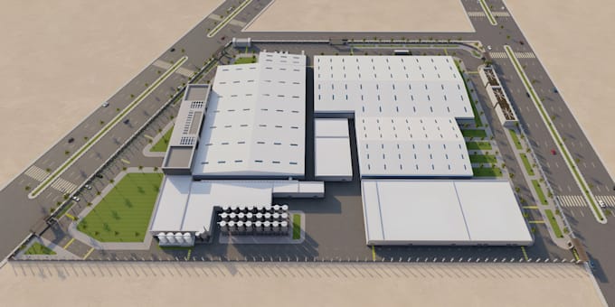 design warehouse, factory, logistics hub cgi and 3d visualization