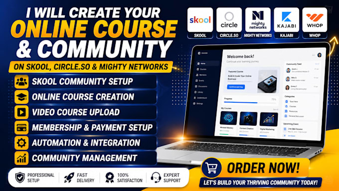 setup skool, circle so, mighty network and whop online course website community