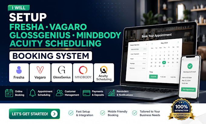 setup fresha vagaro glossgenius mindbody acuity scheduling booking system