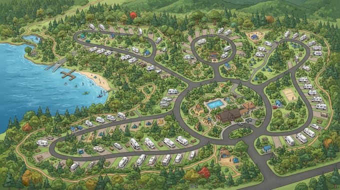 create custom campground maps, rv park layouts and campsite master plans