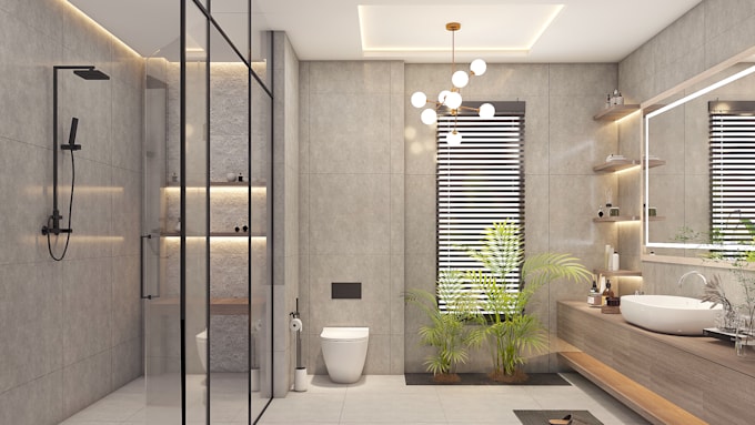 do realistic 3d interior rendering for kitchen bath room