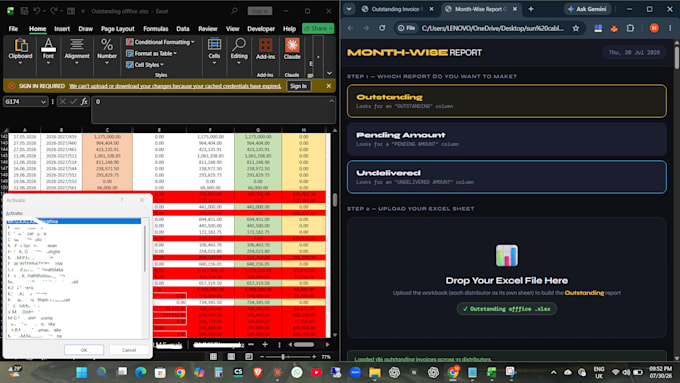 build a python and  HTML tool to summarize your excel sheets into instant repo