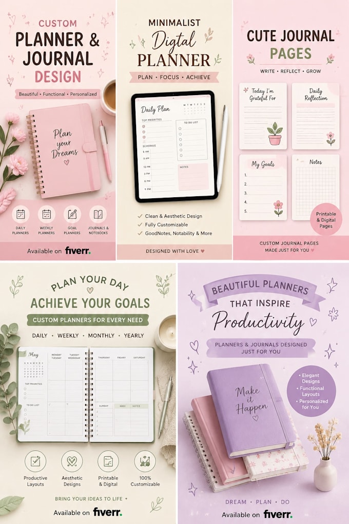 design printable planners journals and trackers