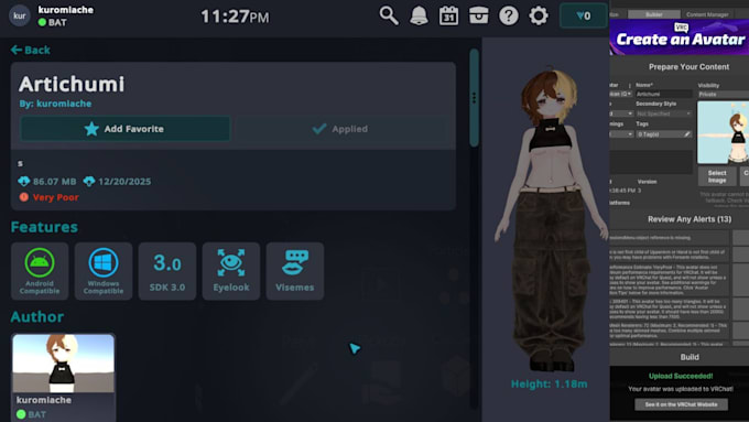 rig upload avatar to your vrchat account for pc and quest