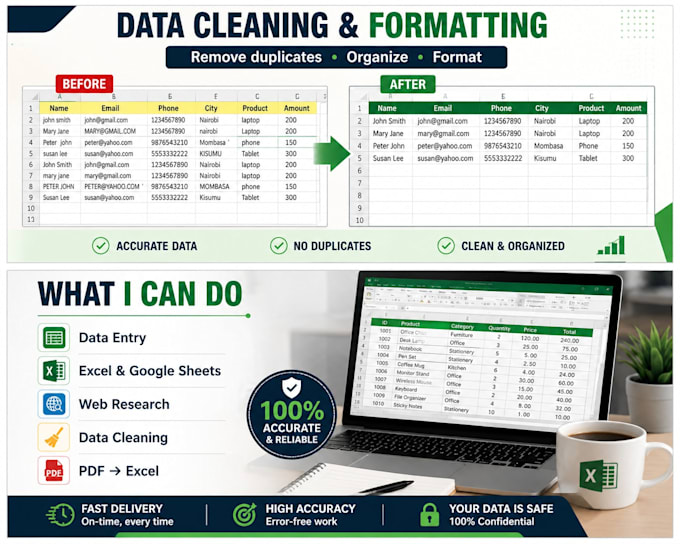 do data entry, excel and web research
