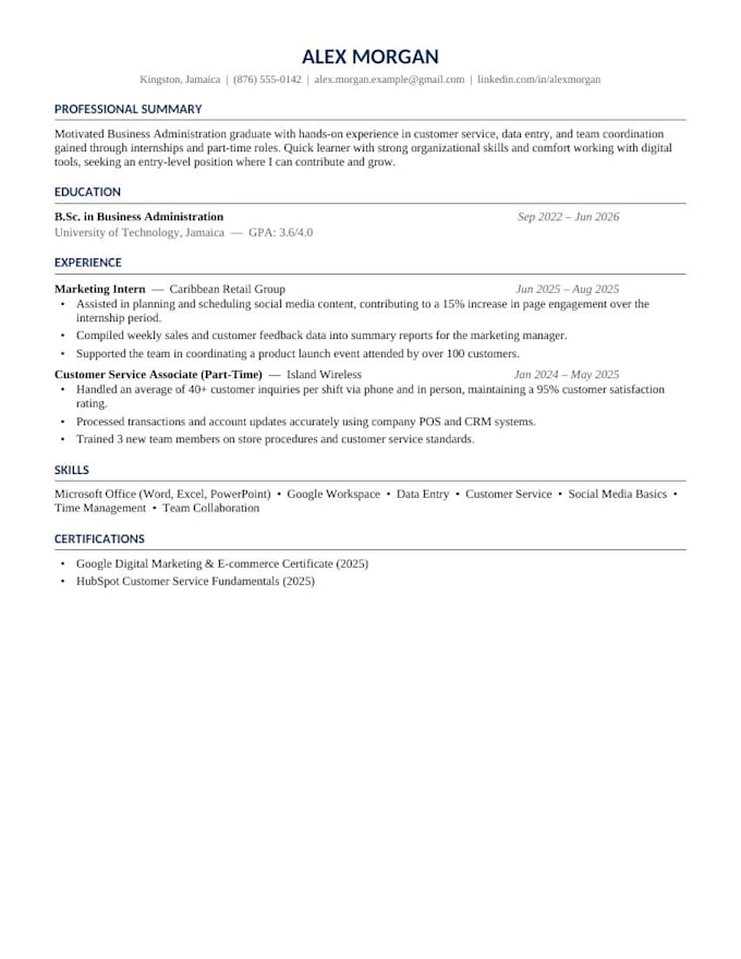 write an ats optimized entry level resume using ai