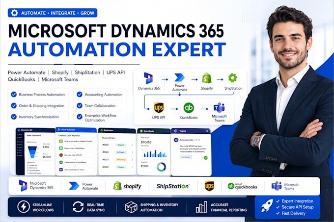 microsoft dynamic 365 power automate shipstation ups API shopify quickbook teams