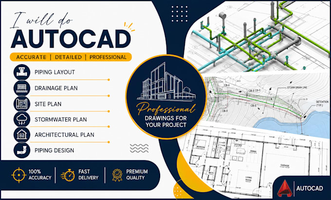 design autocad piping layout, drainage plan, site plan, stormwater, pipe sizing