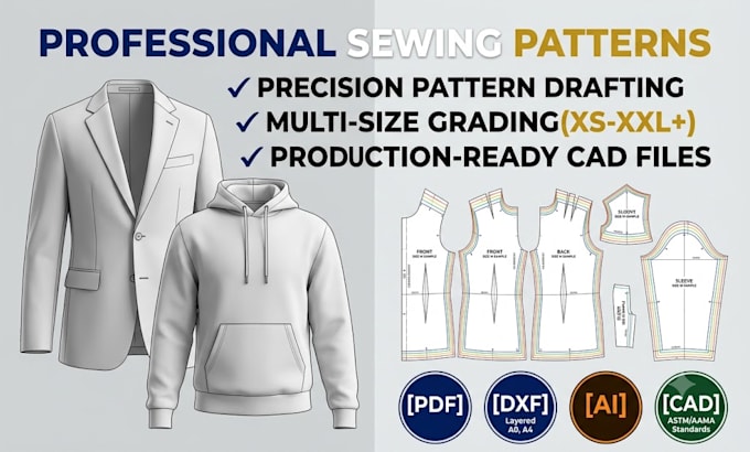 create sewing patterns, pattern grading, and tech packs in pdf and dxf