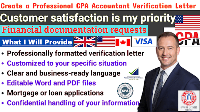 create a professional CPA accountant verification letter