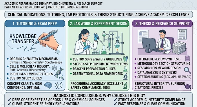 tutor chemistry biology, design lab protocols and thesis research framewo