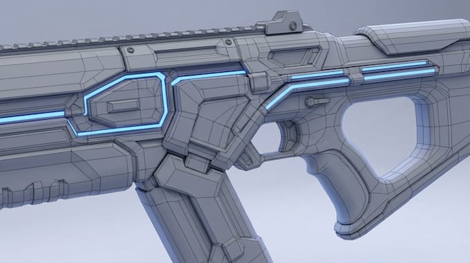 model, rig, and animate futuristic 3d guns for unreal engine and unity