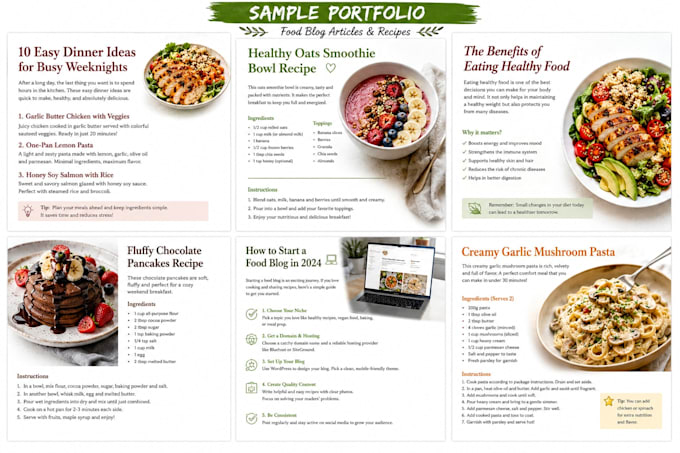 write and rewrite food blogs, articles and recipes