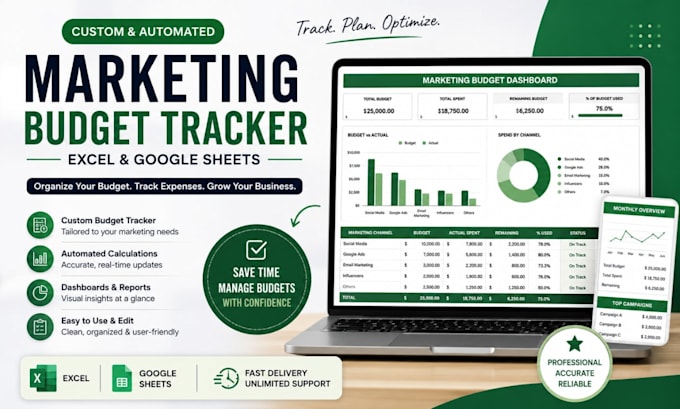 create a custom budget tracker for multiple marketing budgets, tracker in excel
