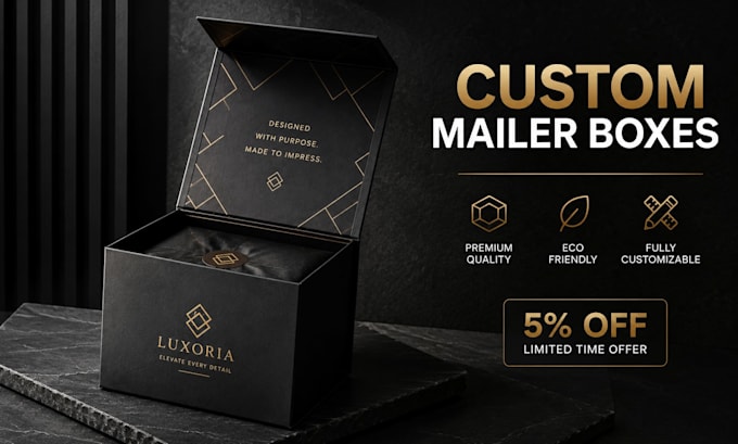 design premium e commerce mailer box packaging with 3d mockup