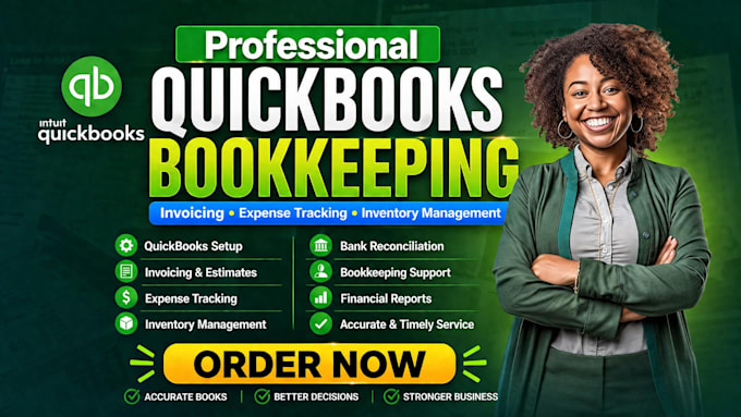 setup quickbooks bookkeeping invoicing expense tracking inventory management