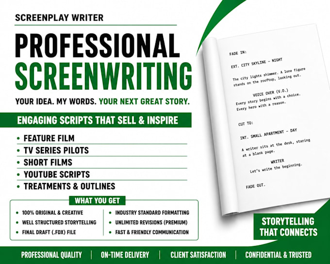write, edit, format screenplay , TV series, screenwriting in final draft