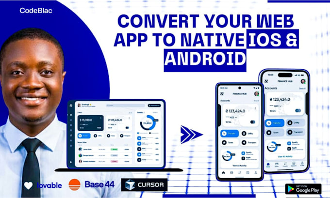 convert your base44,cursor, lovable web app to native ios and android mobile app