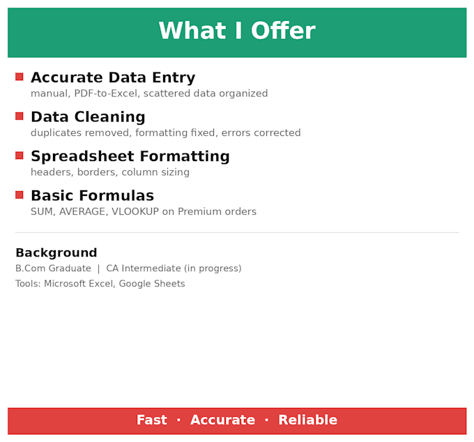 do excel data entry, cleanup, and formatting