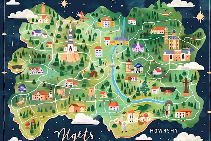 design a isometric 2d event vector map or illustrated maps