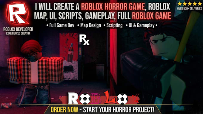 create a roblox horror game, roblox map, UI, scripts, gameplay, full roblox game