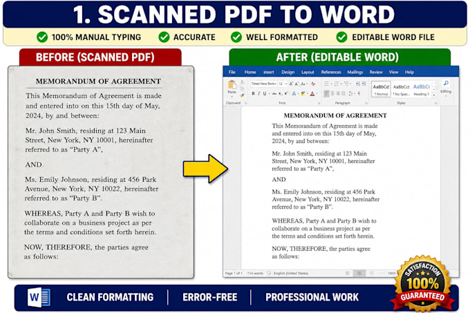 type scanned PDF, handwritten notes into word or excel with full accuracy