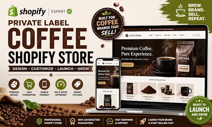 design private label coffee shopify store, coffee store, coffee website, coffee
