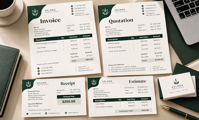 design editable canva invoice template receipt estimate quotation business forms